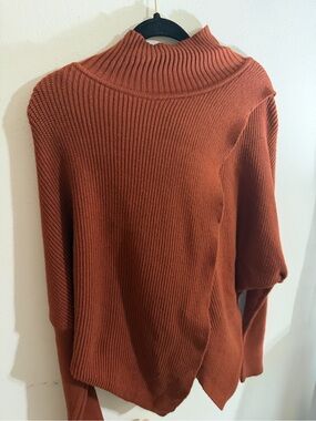 Revel Size XL Women's Ribbed Cowl Neck Cross Front Rust Sweater